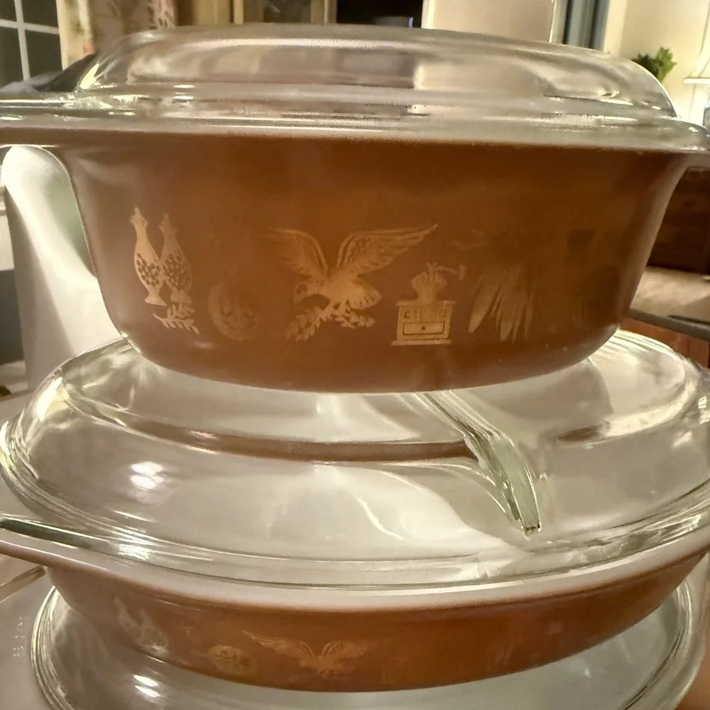 Vintage Pyrex Early American Heritage 6 piece set- 3 casserole *pristine